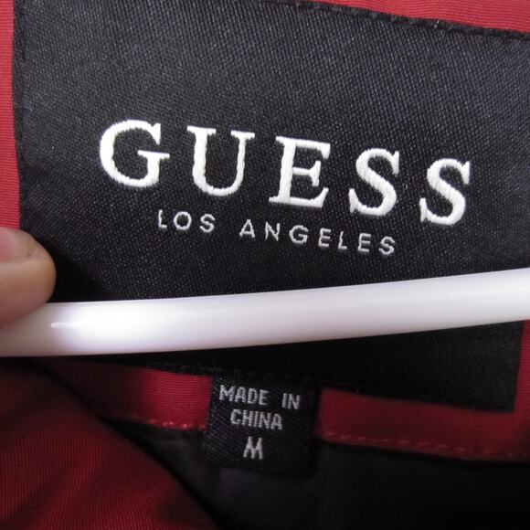Guess Los Angeles Jacket Mens Medium Red Hooded Parka Faux Fur Trim Insulated - Picture 2 of 9